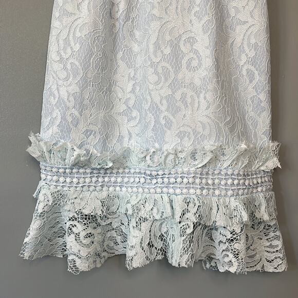 NWT PrettyLittleThing Dusty Blue Frill Hem Lace Bodycon Size 4 - Picture 7 of 12